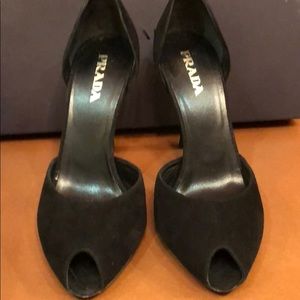 Prada Black Suede peep-toe d’orsay pump